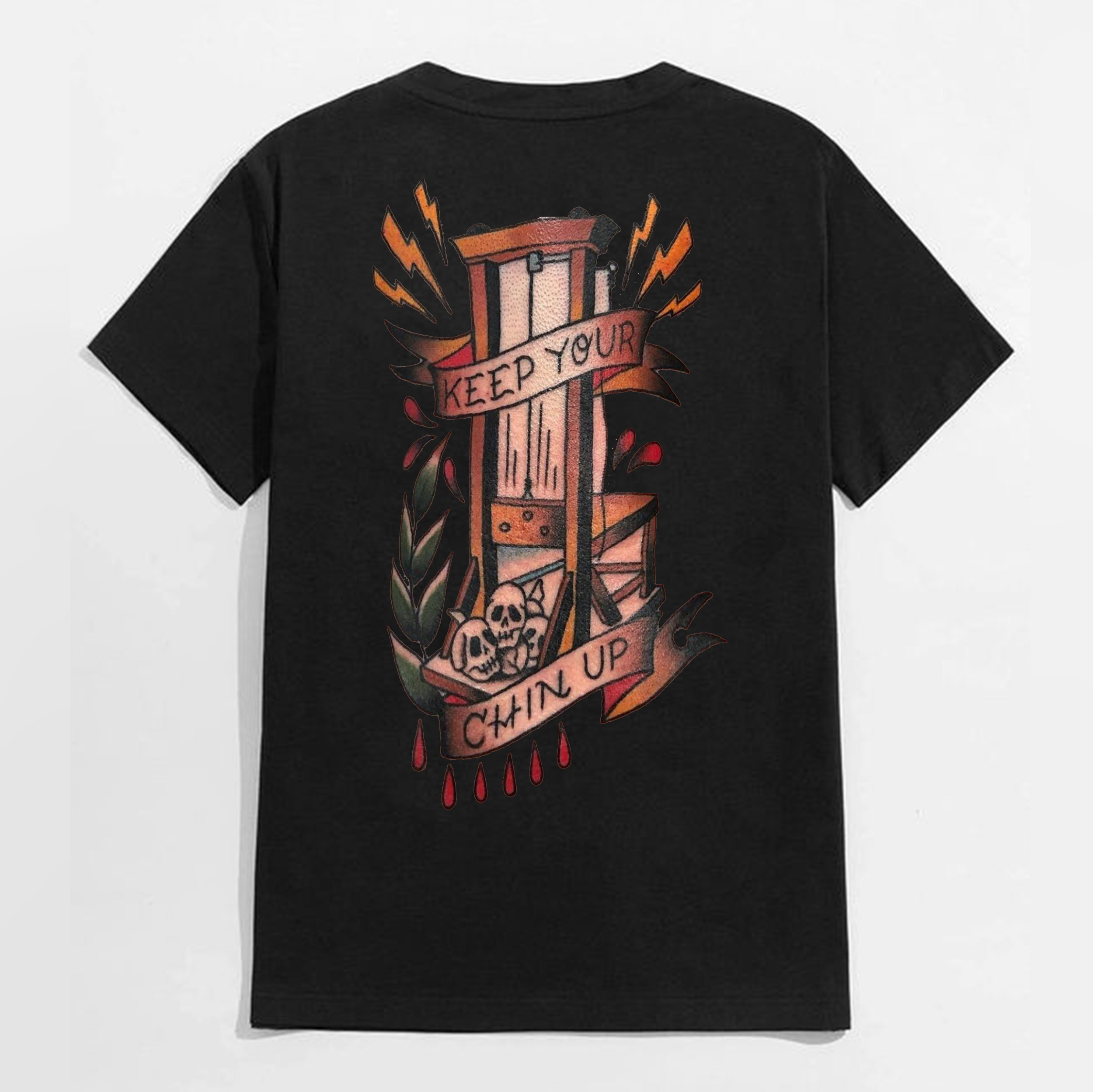 KEEP YOUR CHIN UP Skull in the Building Black Print T-Shirt