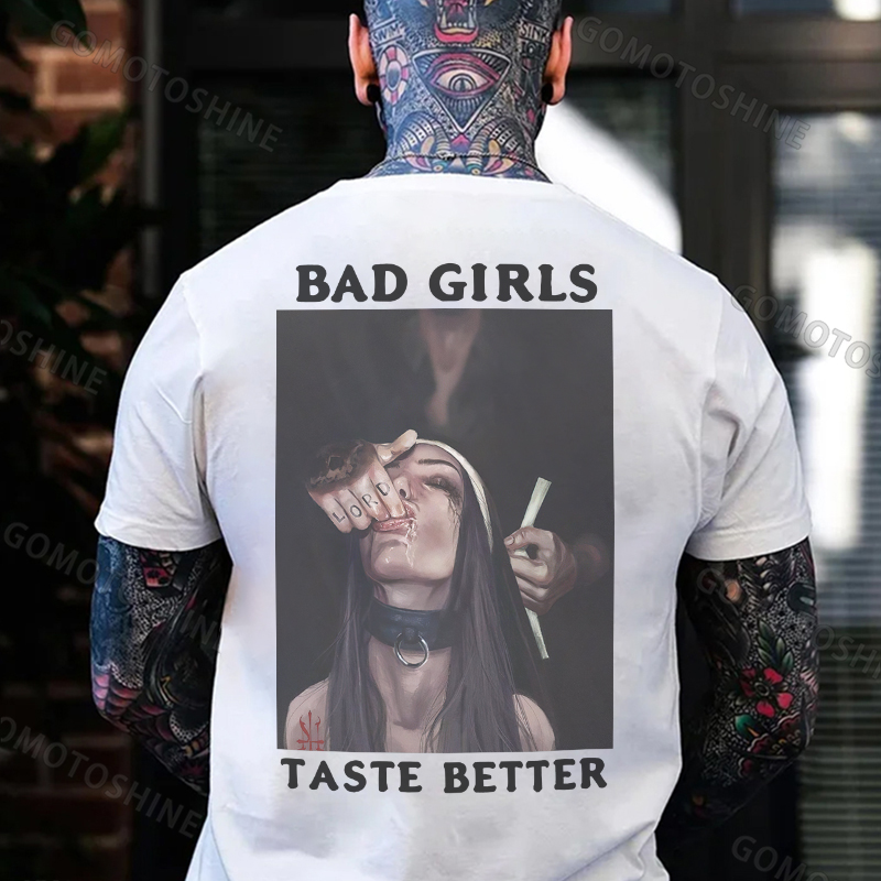 BAD GIRLS TASTE BETTER Sucking Finger Nun Print Men's T-Shirt