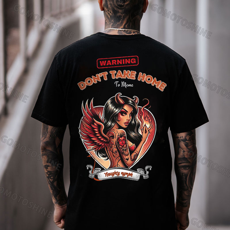 WARNING DON'T TAKING HOME Sexy Tattooed Devil Lady Print Men's T-Shirt