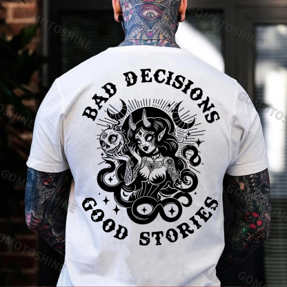 BAD DECISIONS GOOD STORIES Evil Sexy Witch Print Men's T-Shirt
