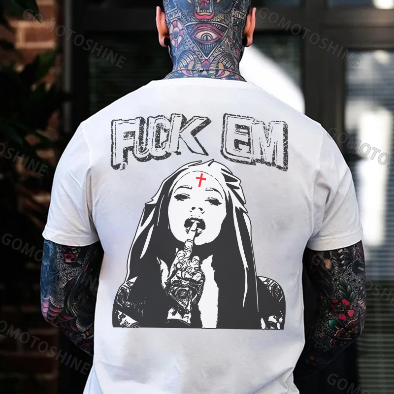 F*CK EM Defiant Nun Print Men's T-Shirt