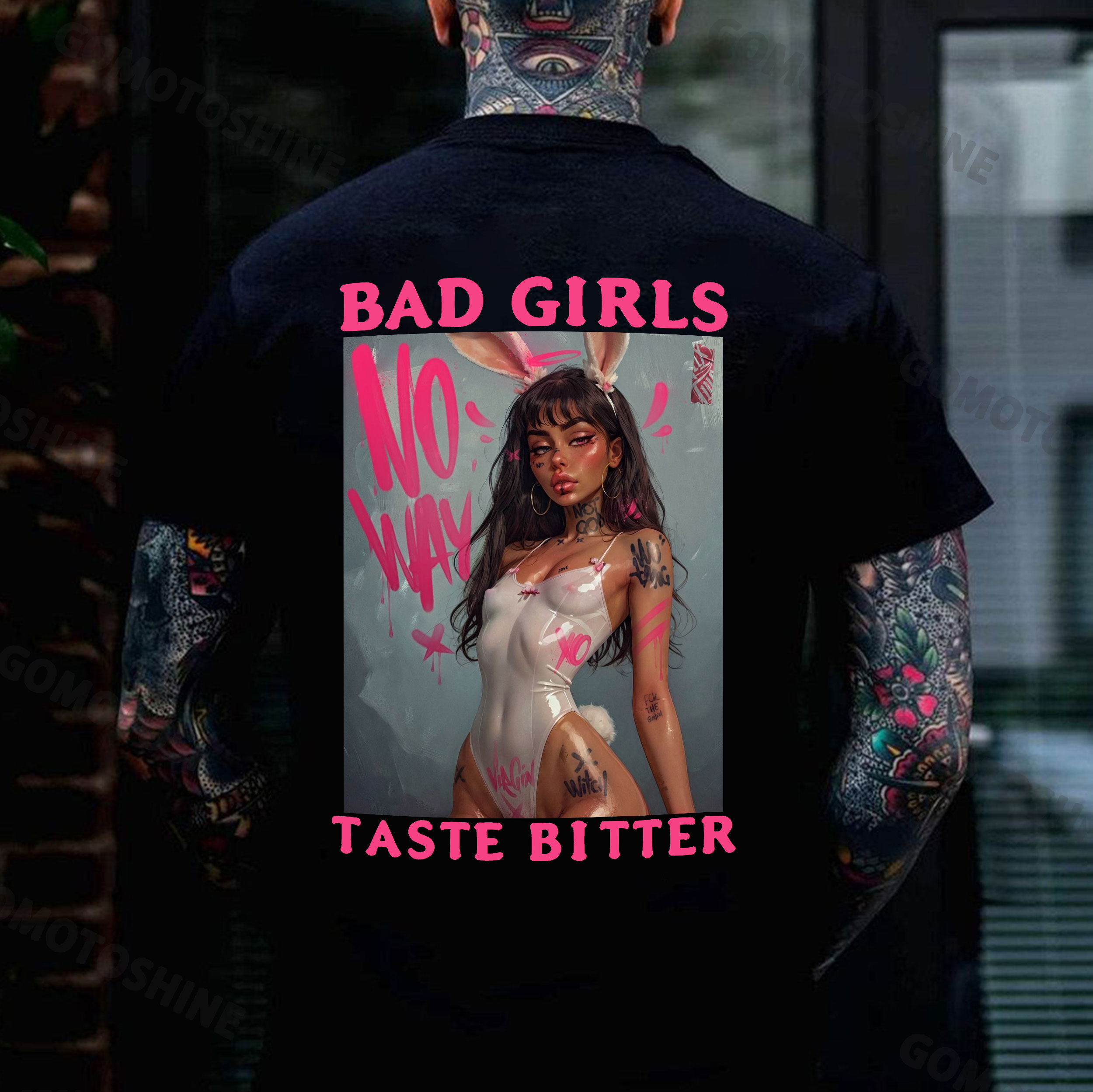 BAD GIRLS TASTE BITTER Sexy Bunny Girl Print Men's T-Shirt