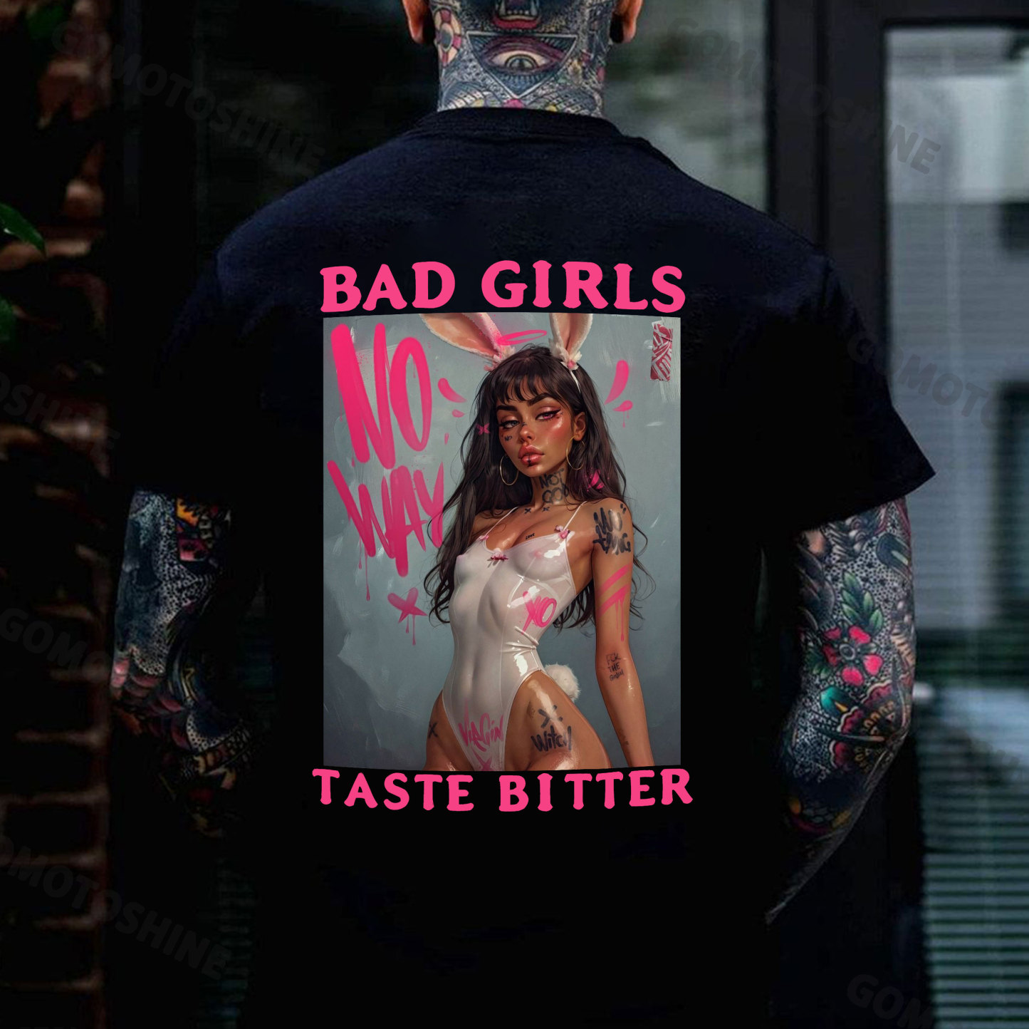 BAD GIRLS TASTE BITTER Sexy Bunny Girl Print Men's T-Shirt