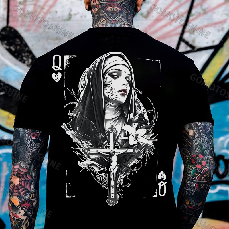 Poker Q Evil Nun Print Men's T-Shirt