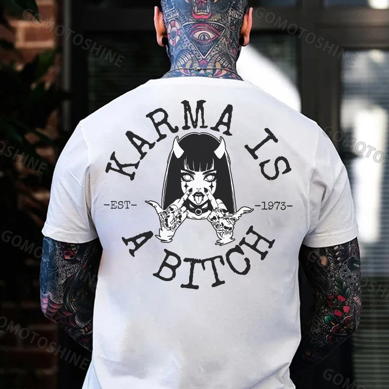 KARMA IS A BITCH Defiant Devil Girl Print Men's T-Shirt
