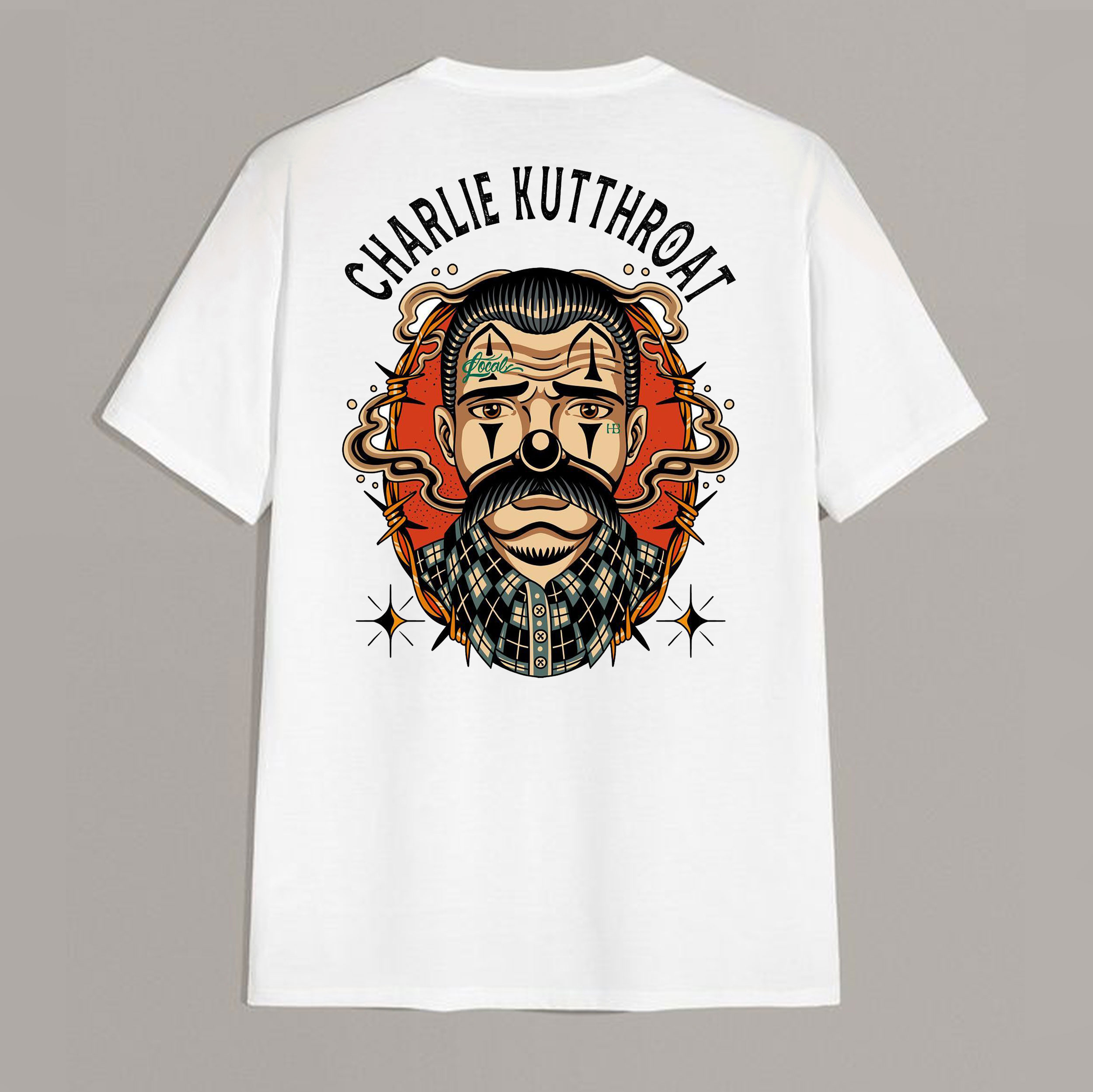 CHARLIE KUTTHROAT Bearded Man White Print T-Shirt