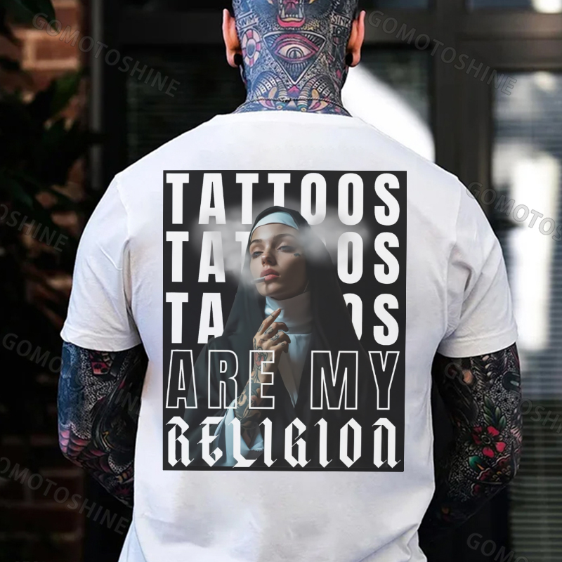 TATTOOS ARE MY RELIGION Smoking Nun Print Men's T-Shirt