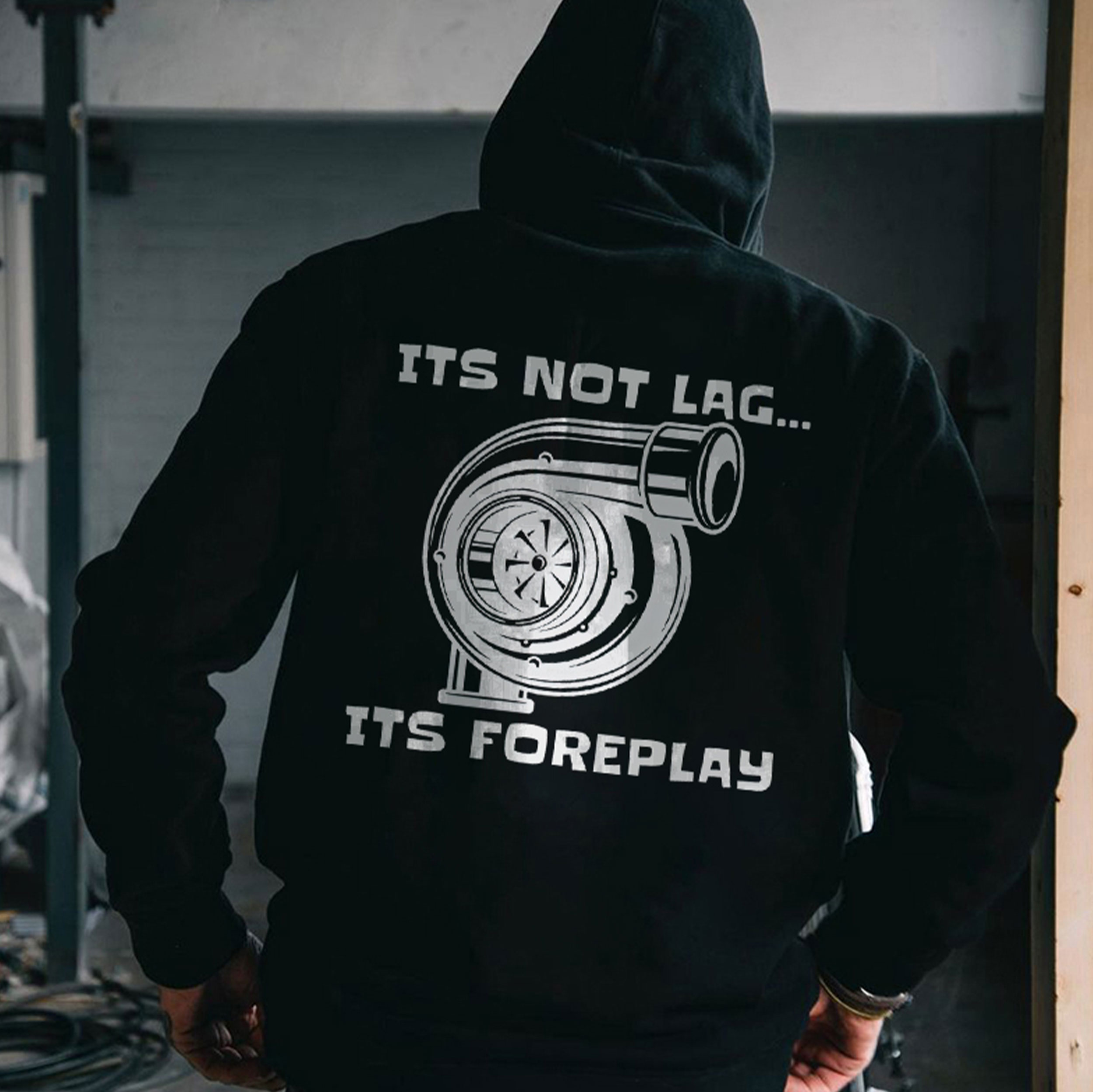 ITS NOT LAG ITS FOREPLAY Wheel Black Print Hoodie