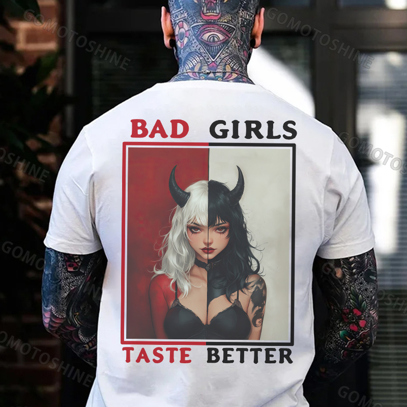 BAD GIRLS TASTE BETTER Black&White Devil Girl Print Men's T-Shirt