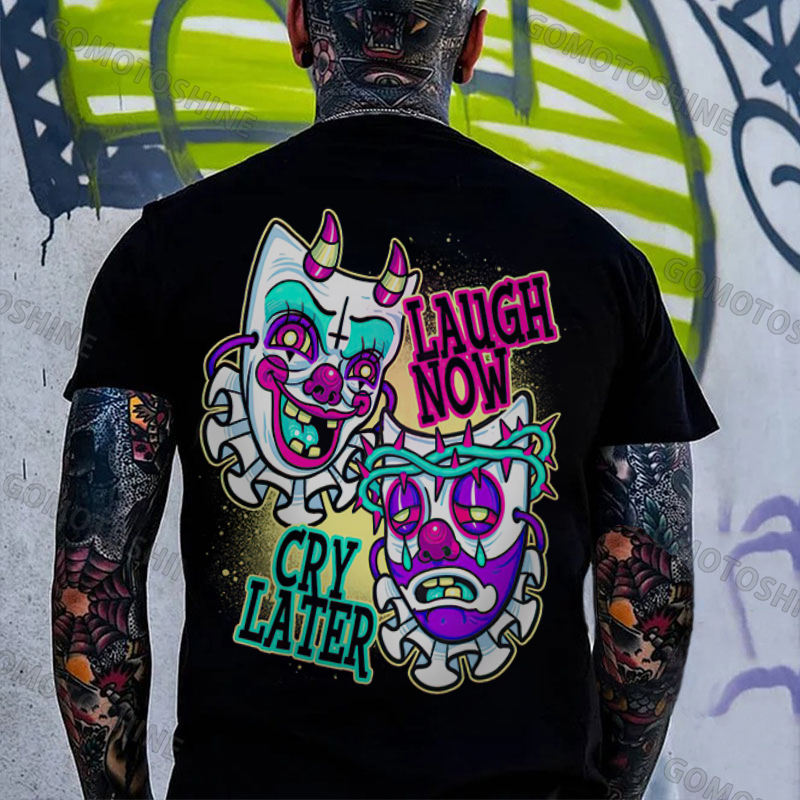 LAUGH NOW CRY LATER Joker Mask Print Men's T-Shirt