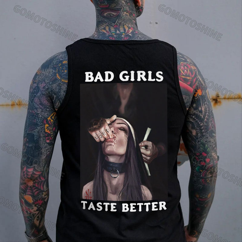 BAD GIRLS TASTE BETTER Sucking Finger Nun Print Men's Vest