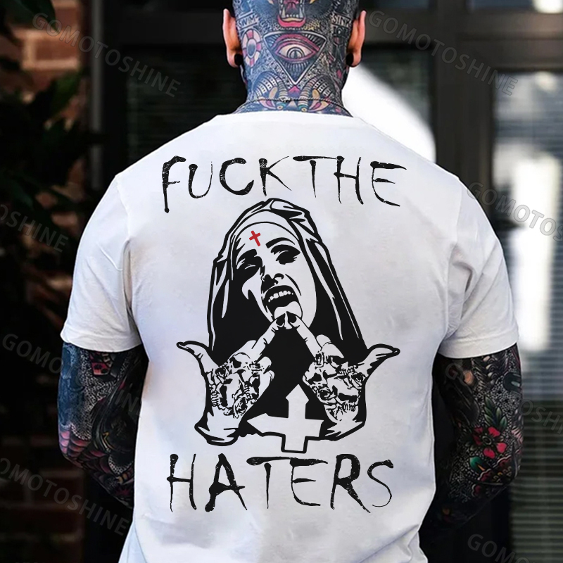 F*CK THE HATERS Defiant Nun Print Men's T-Shirt