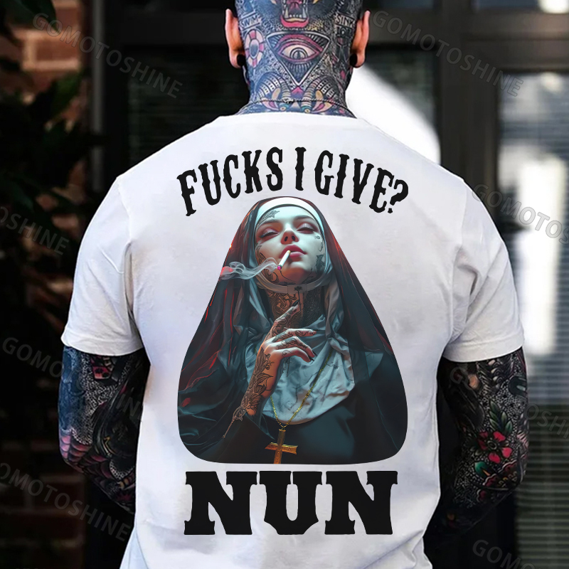 FUCKS I GIVE NUN Smoking Nun Print Men's T-Shirt