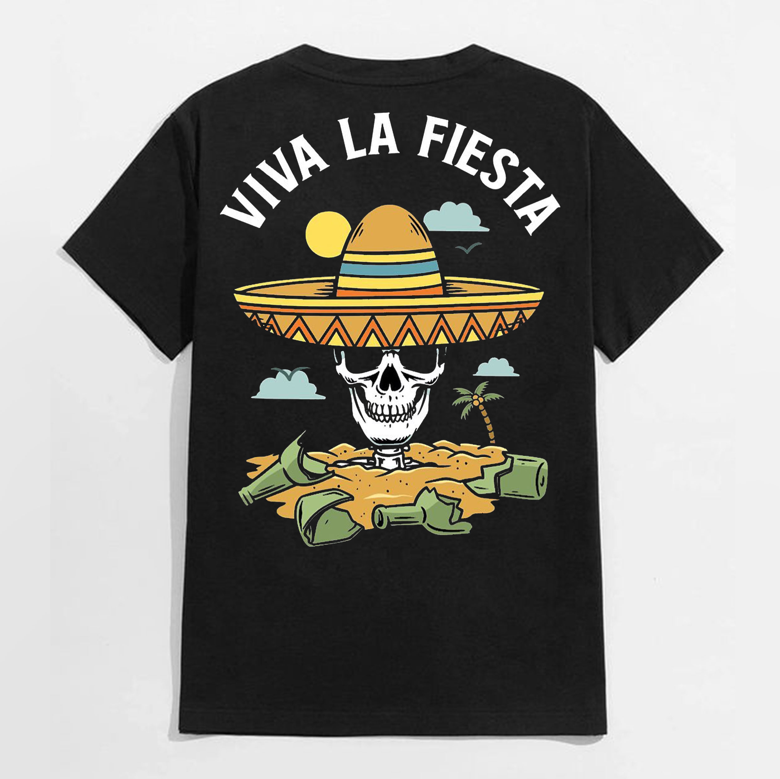 VIVA LA FIESTA Skull with Sea Hat Black Print T-Shirt