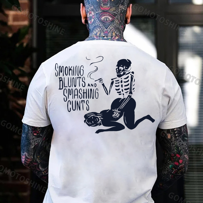 SMOKING BLUNTS AND SMASHING CUNTS Black Print T-shirt
