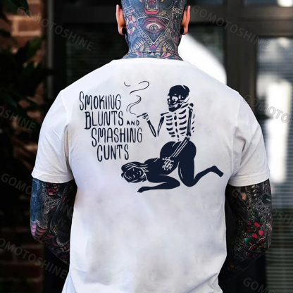 SMOKING BLUNTS AND SMASHING CUNTS Black Print T-shirt