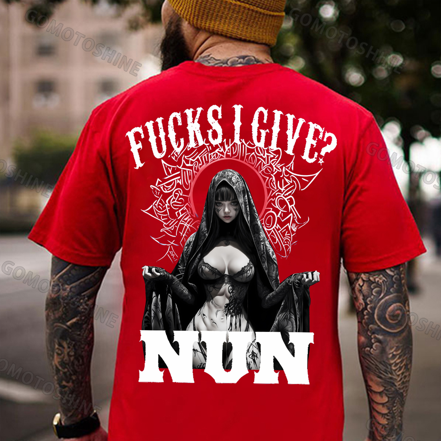 FUCKS I GIVE NUN Runes Sexy Nun Print Men's T-Shirt