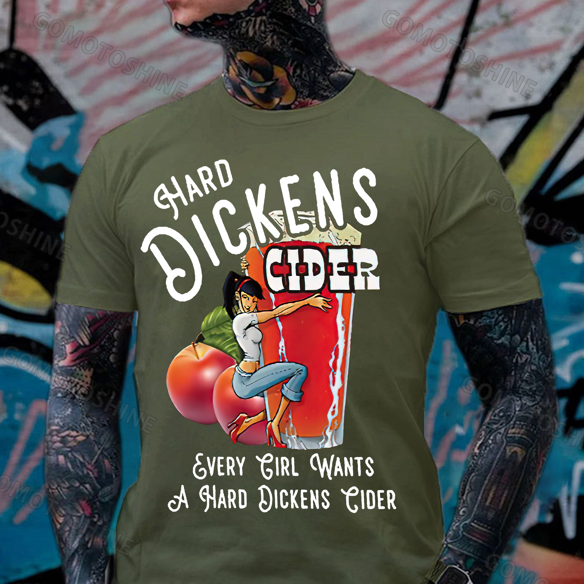 HARD DICKENS Sexy Lady with Fruit Juice Black Print T-shirt