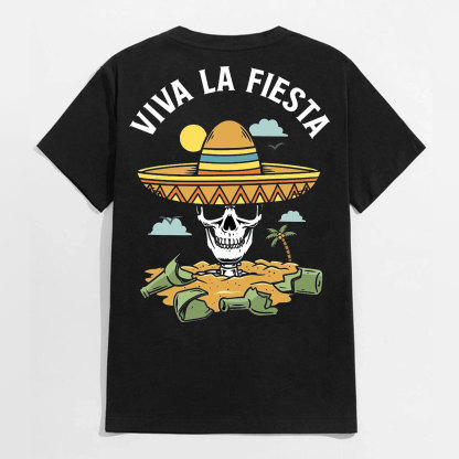 VIVA LA FIESTA Skull with Sea Hat Black Print T-Shirt