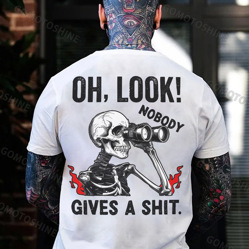 OH LOOK NOBODY GIVES A SHIT Skeleton&Telescope Print Men's T-Shirt