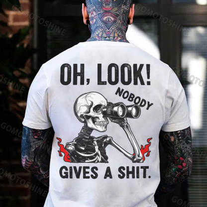 OH LOOK NOBODY GIVES A SHIT Skeleton&Telescope Print Men's T-Shirt