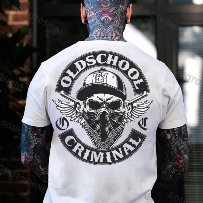 OLD SCHOOL CRIMINAL Hip-hop Skull Print Men's T-Shirt