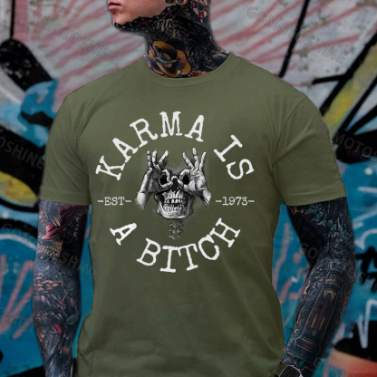 KARMA IS A BITCH Skull With OK Print Men's T-Shirt