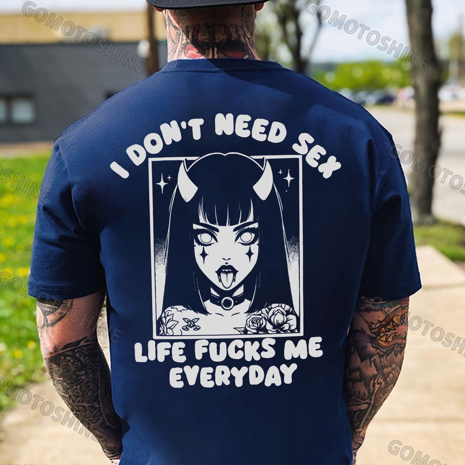 I DON'T NEED SEX LIFE F*CKS ME EVERYDAY Bad Devil Girl Print Men's T-Shirt