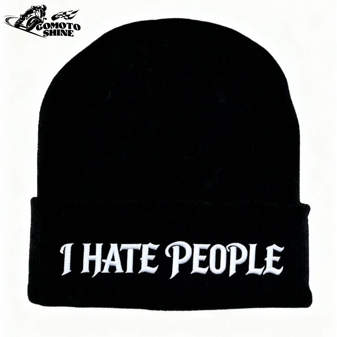 I HATE PEOPLE Embroidery Knit Cuffed Beanie