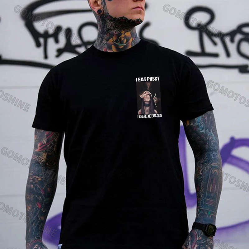 I EAT PUSSY LIKE A FAT KID EATS CAKE Suck Finger Nun Print Men's T-shirt