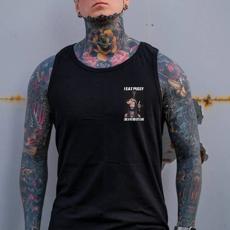 I EAT PUSSY LIKE A FAT KID EATS CAKE Suck Finger Nun Print Men's Vest