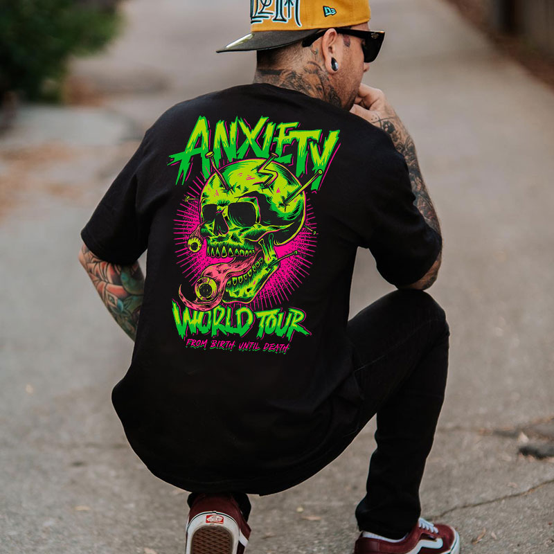 ANXIETY WORLD TOUR Skull Black Print T-Shirt