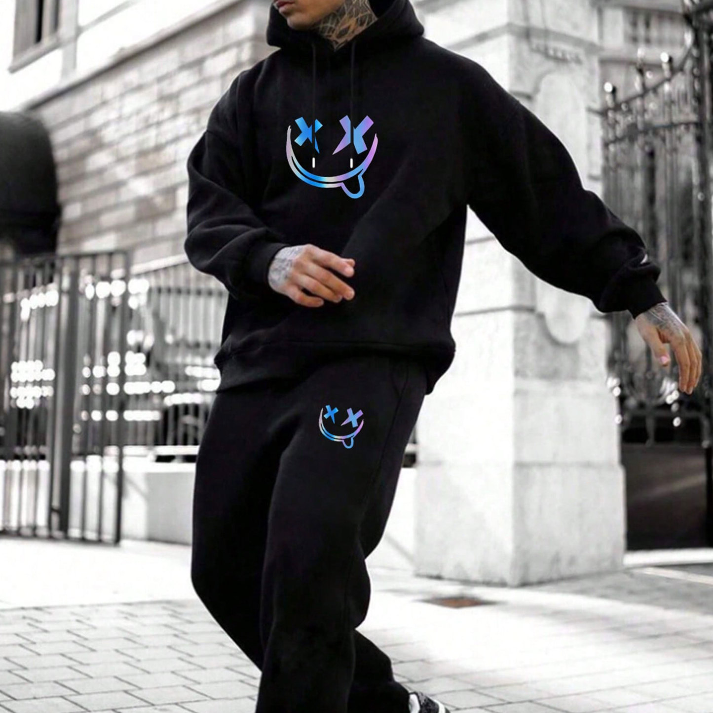 Evil Emoji Fluorescent Printed Modern Style Black Suit