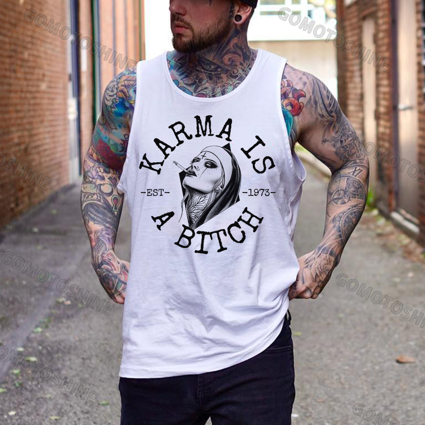 KARMA IS A BITCH Smoking Nun Print Men's Vest