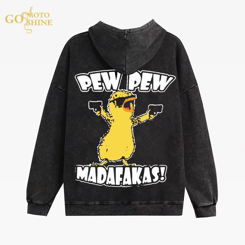 PEW PEW MADAFAKAS Yellow Duck Men's Washed Hoodie
