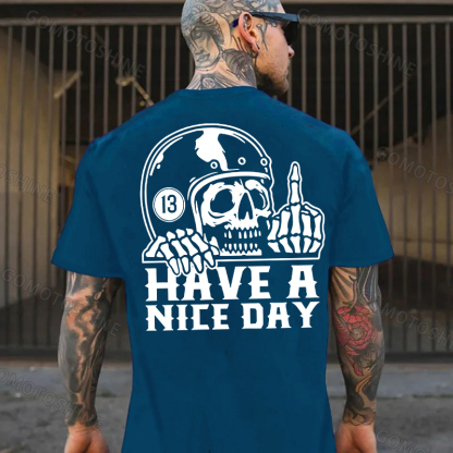 HAVE A NICE DAY Skull with Helmet Graphic Black Print T-shirt