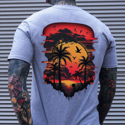 Seaside Sunset Beautiful Scenery Black Print T-Shirt