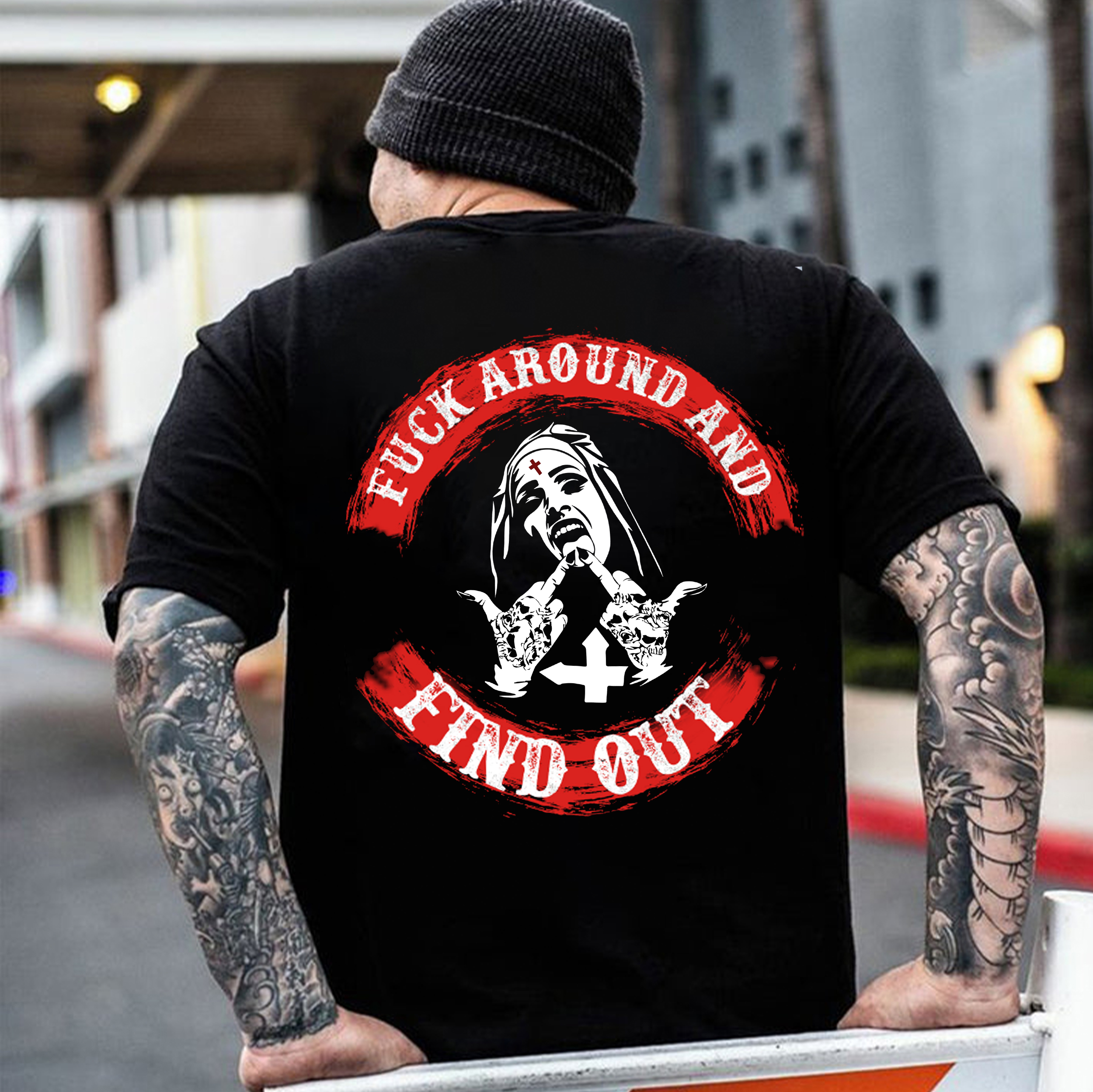 FUCK AROUND AND FIND OUT Defiant Nun Print Men's T-Shirt