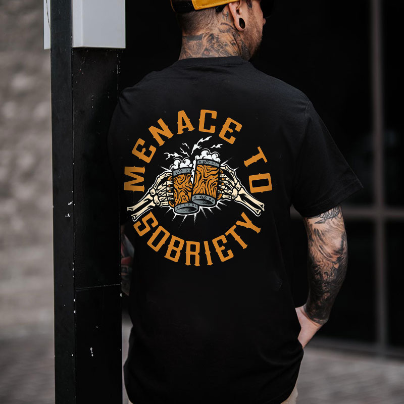 MENACE TO SOBRIETY Cheerful Time Black Print T-Shirt