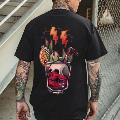 Skull in the Water Cup Black Print T-Shirt