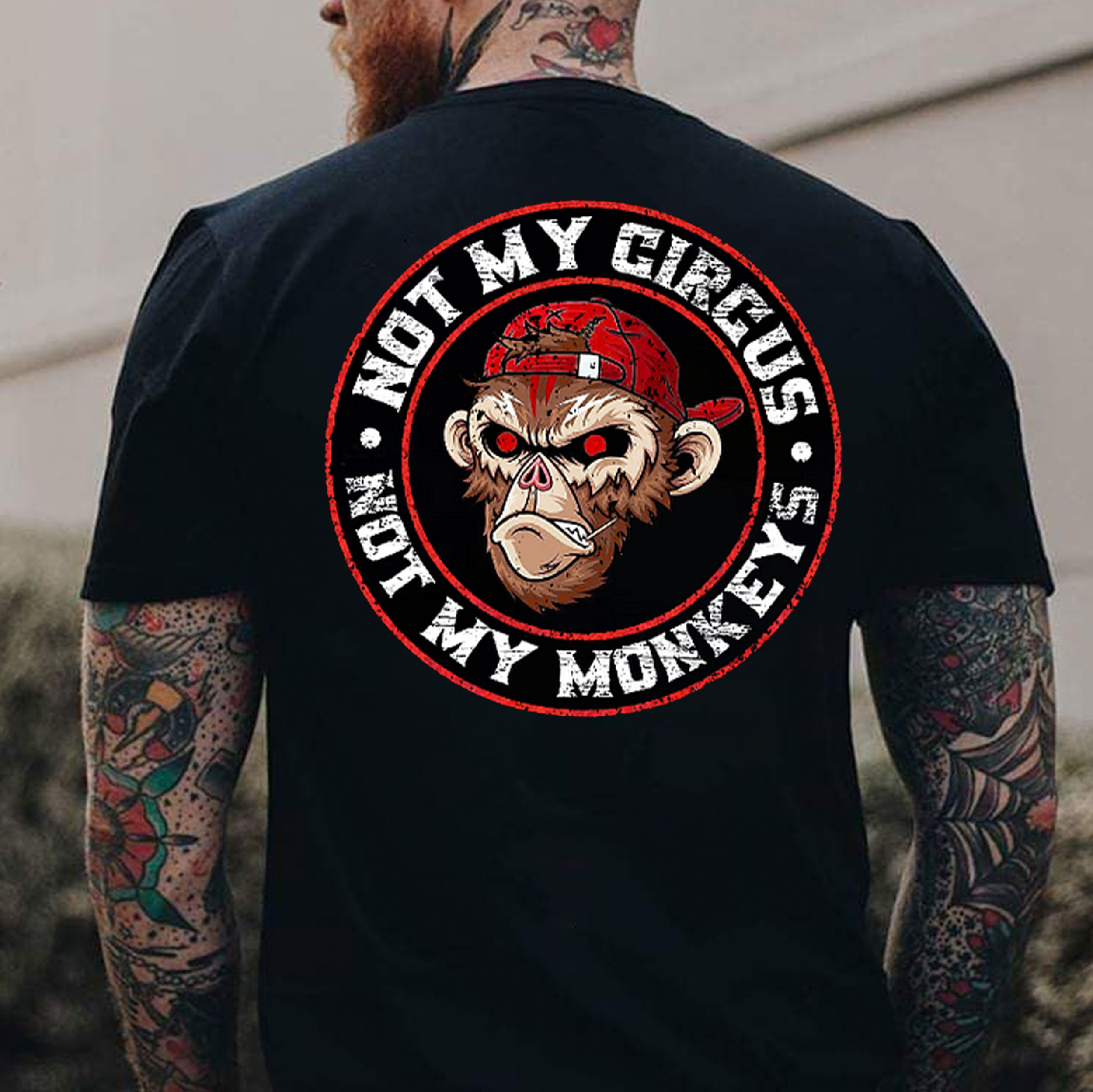 NOT MY CIRCUS NOT MY MONKEYS Black Print T-Shirt