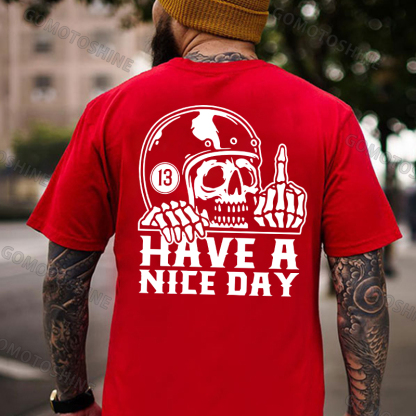 HAVE A NICE DAY Skull with Helmet Graphic Black Print T-shirt