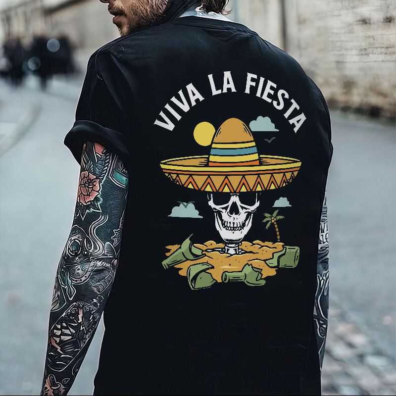 VIVA LA FIESTA Skull with Sea Hat Black Print T-Shirt