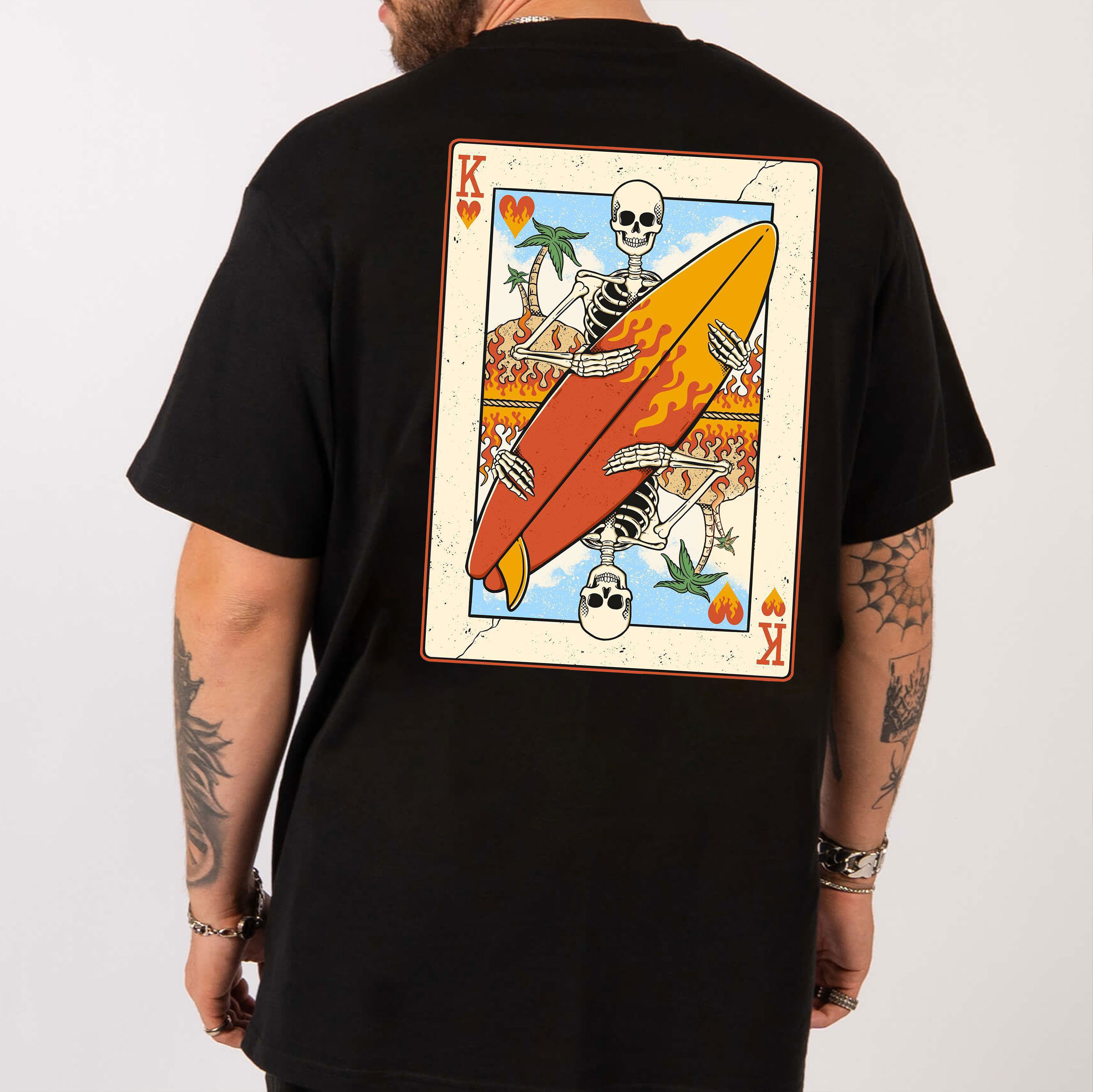 Poker K Skull on Seaside Holiday Black Print T-Shirt