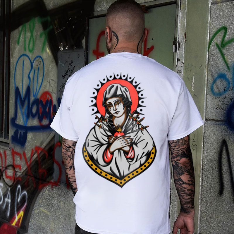 Holy Nun Sad Goddess White Print T-Shirt