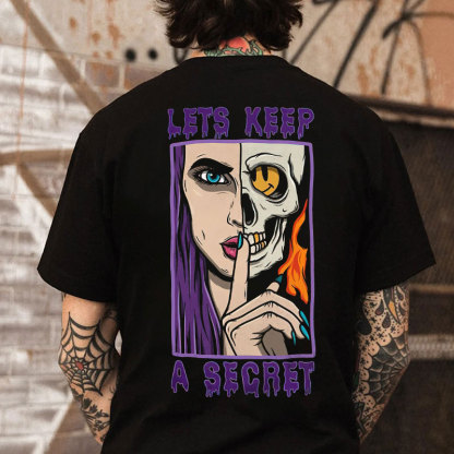 LETS KEEP A SECRET Skull and Lady Black Print T-Shirt