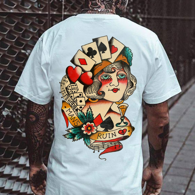 MANS RUIN Poker Lady White Print T-Shirt
