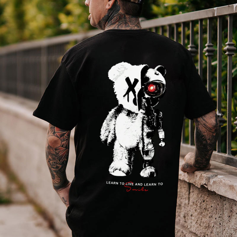 LEARN TO LIVE AND LEARN TO SMILE Black Print T-shirt