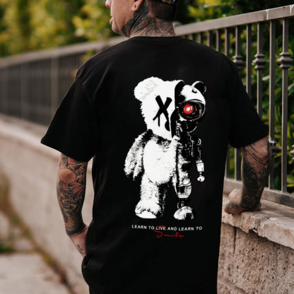 LEARN TO LIVE AND LEARN TO SMILE Black Print T-shirt