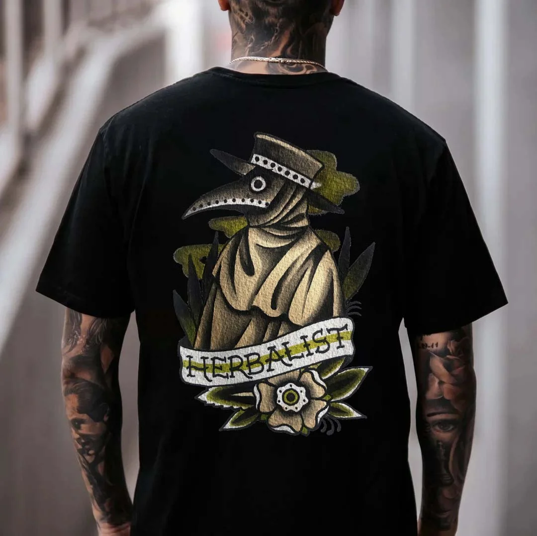 HERBALIST Gentle Crow at Midnight Black Print T-shirt